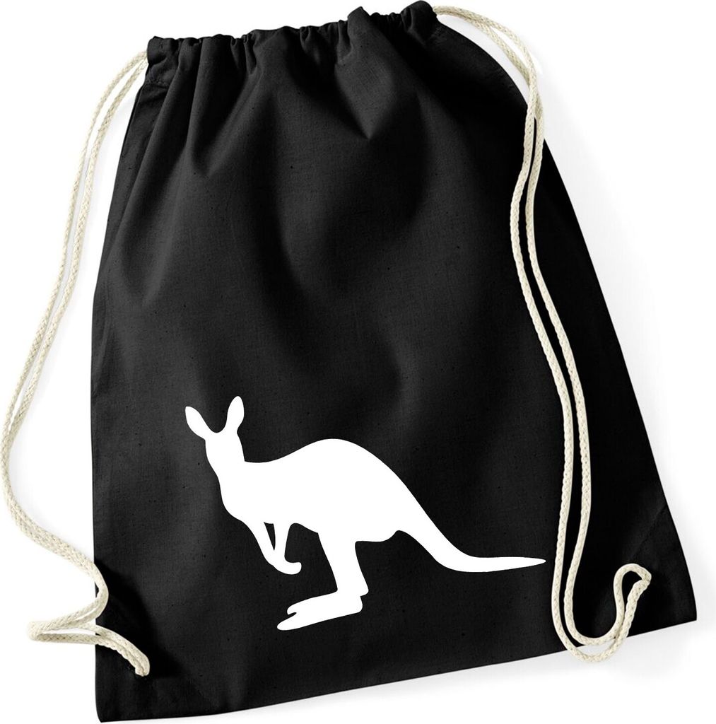 Huuraa Turnbeutel Kangaroo Silhouette 12 Liter Black Baumwolle Rucksack Geschenkidee