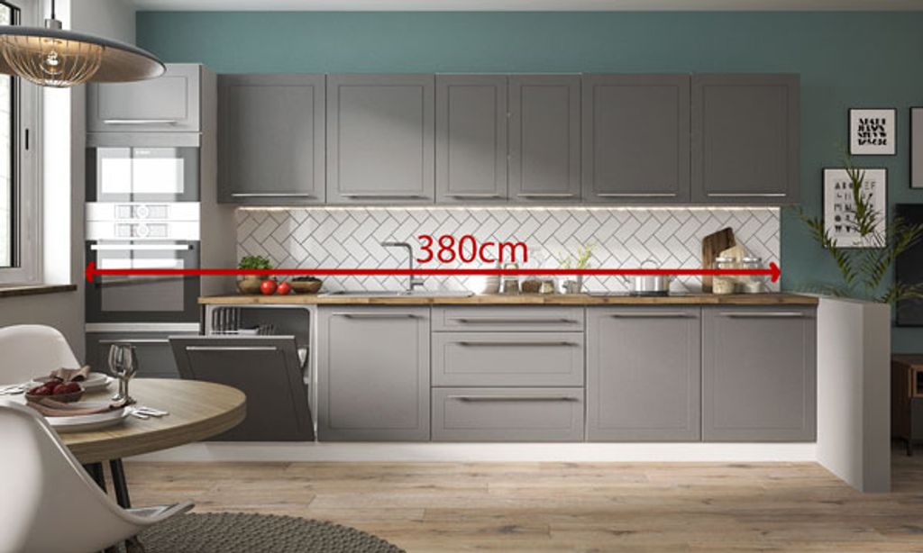 Küchenzeile grau / graphit 380cm Küchenblock Küche Komplett Modern