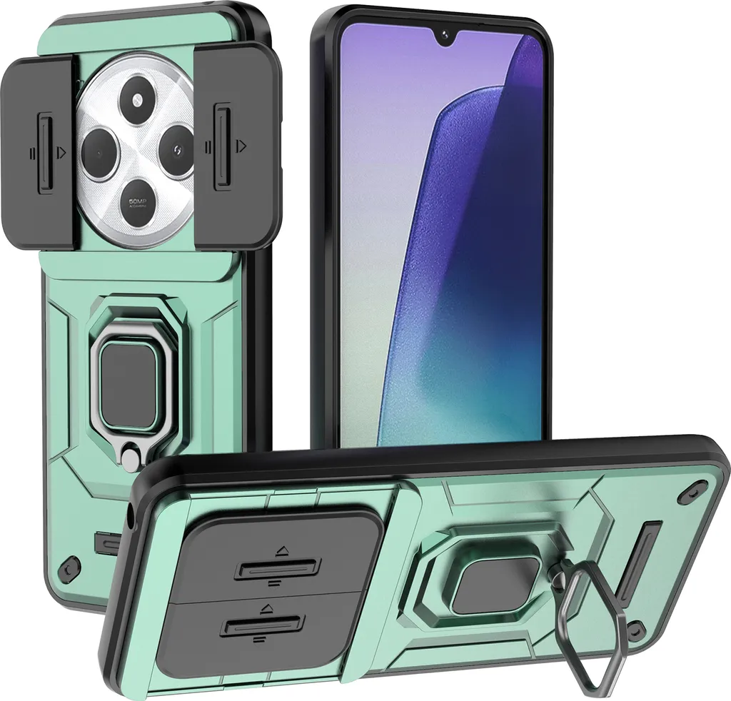 Cover Xiaomi Redmi 14C Verde Militare con Protezione Fotocamera e Anello
