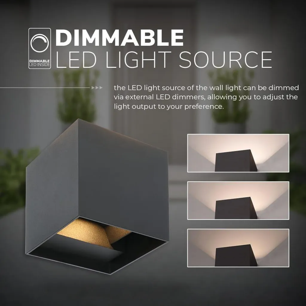 Applique Murale Étanche IP65 Cube LED 3000K Noire Intensité Variable 7W