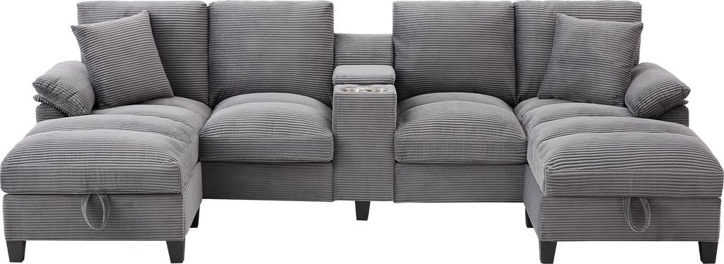 Merax 4-Sitzer U-förmiges Ecksofa, mit Bettkasten, Produktbild 