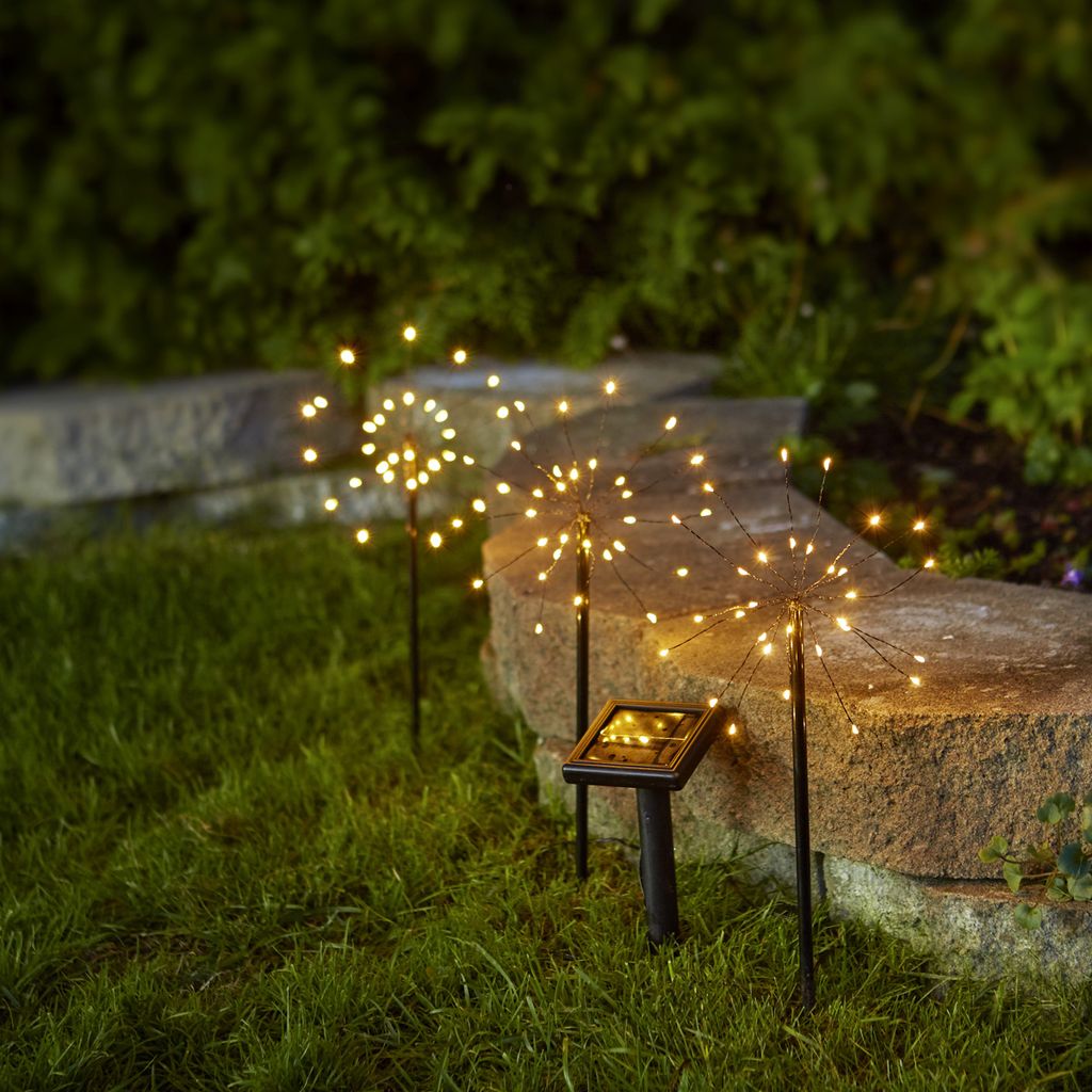 LED Deko Stab Feuerwerk 3er Set Außen Garten Leucht Licht Dekoration 65 cm x 2m 