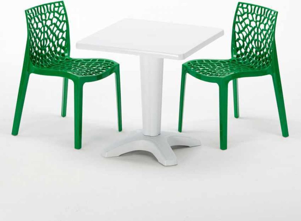 Weiß Quadratisch Tisch und 2 Stühle Farbiges Polypropylen-Innenmastenset Grand Soleil Gruvyer Patio - Grün