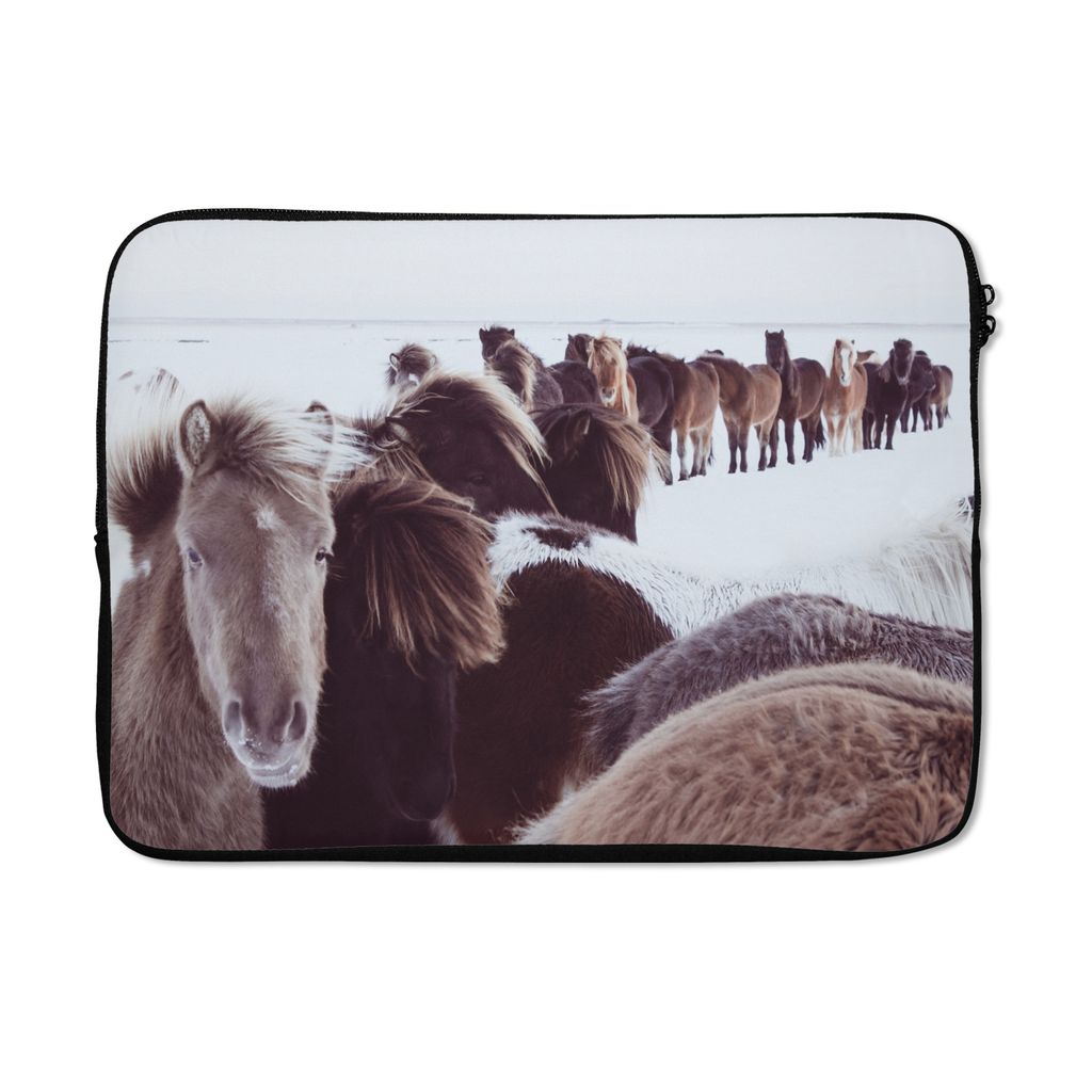 MuchoWow Laptop Hülle 13 Zoll Pferde - Schnee - Weiß Laptoptasche - Laptophülle - Sleeve - Rundumschutz