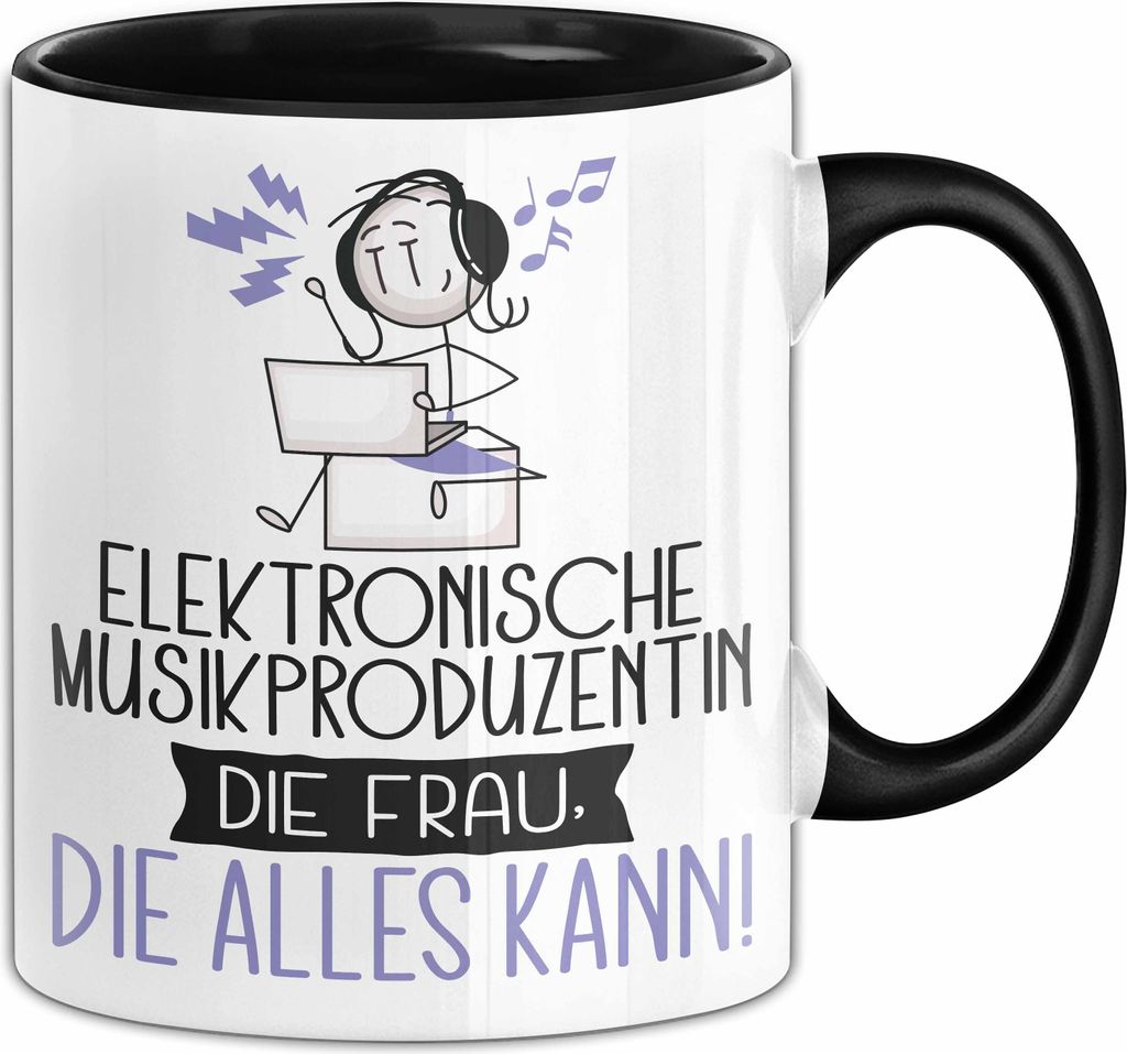 Elektronische Musikproduzentin Geschenk Tasse Becher Die Frau Die Allen Kann Geschenkidee für eine Elektronische Musikproduzentin Lustig (Schwarz)