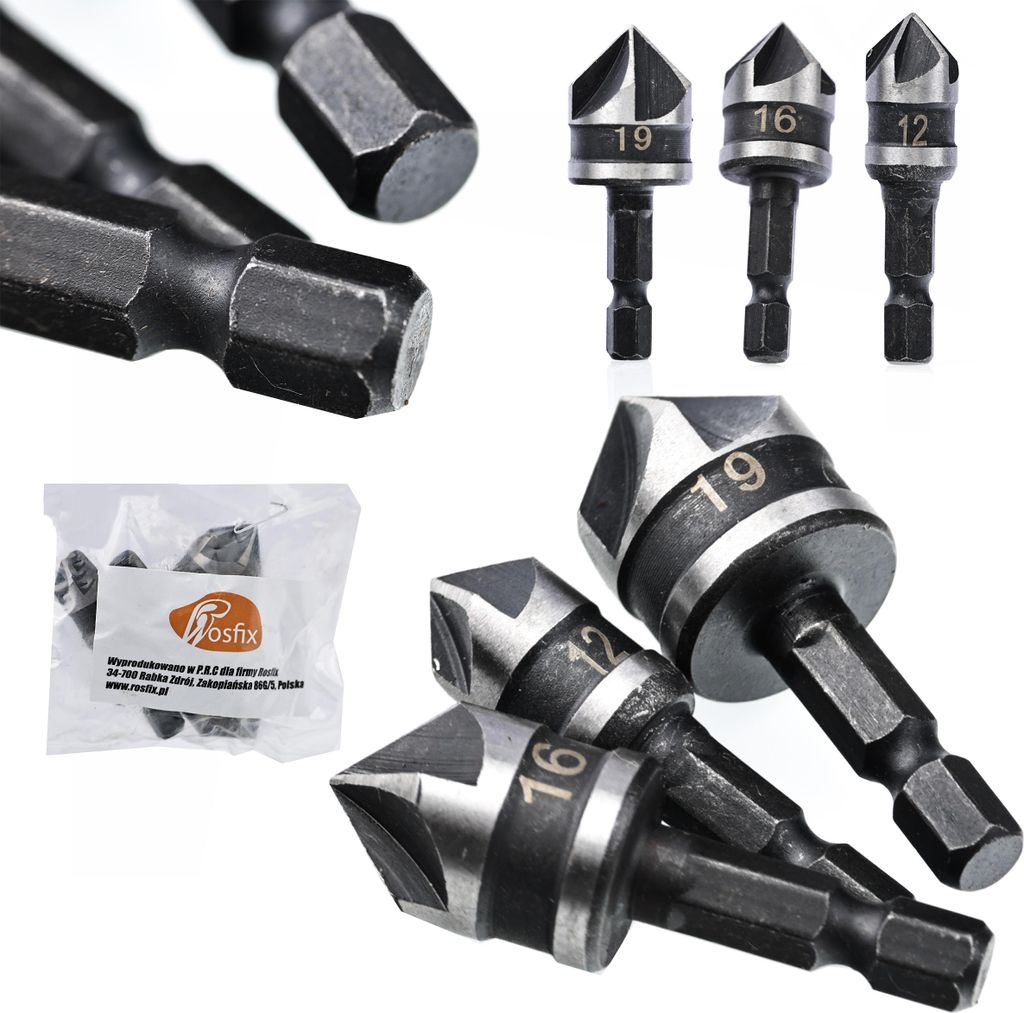 Rosfix Pogłębiacze stożkowe/fazujące 12,16,19mm 3 Szt. Zdjęcie produktu 