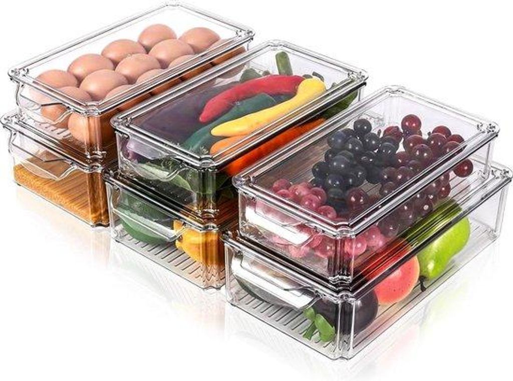 Kühlschrank-Organizer-Set, 6-teilig, durchsichtig, stapelbar, Küchenboxen