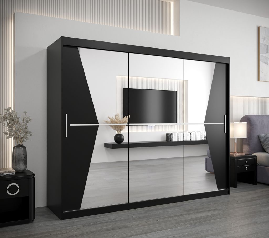 Schwebetürenschrank MILANA – Breite 250 cm, Schwarz