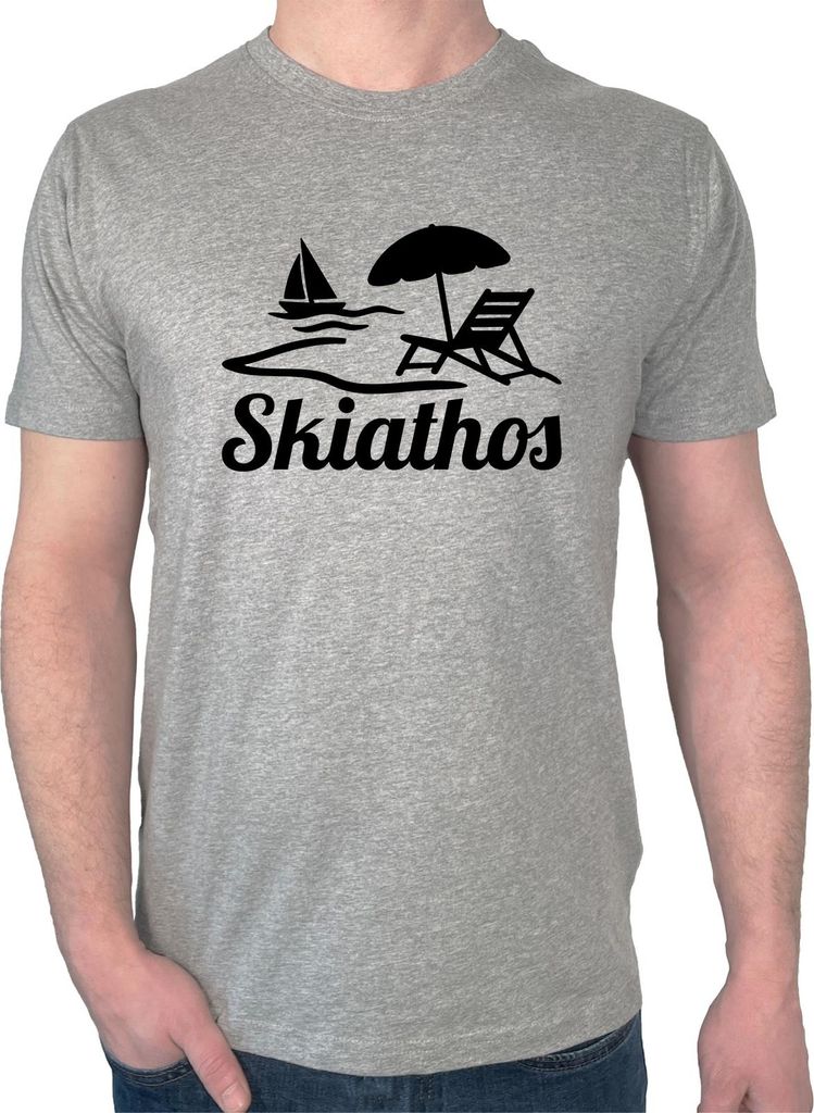Huuraa Herren T-Shirt Skiathos Inselmotiv Griechenland M Sport Grey Bio Baumwolle Fairtrade Herrenshirt Geschenkidee