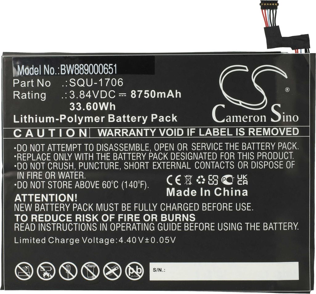 vhbw Akku kompatibel mit Acer Chromebook Tab 10, Tab 10 D651N Tablet Pad (8750 mAh, 3,84 V, Li-Polymer)