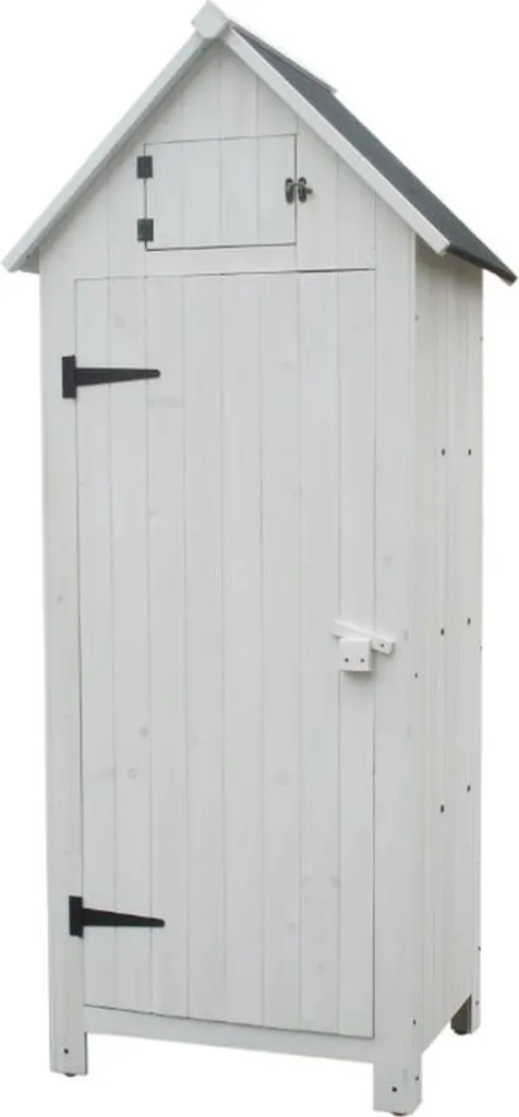 Armoire de Rangement 0,41 m² en Bois Lasuré Blanc avec Toit Bitumé
