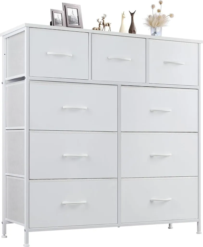 Grande commode à 9 tiroirs spacieux structure robuste design blanc