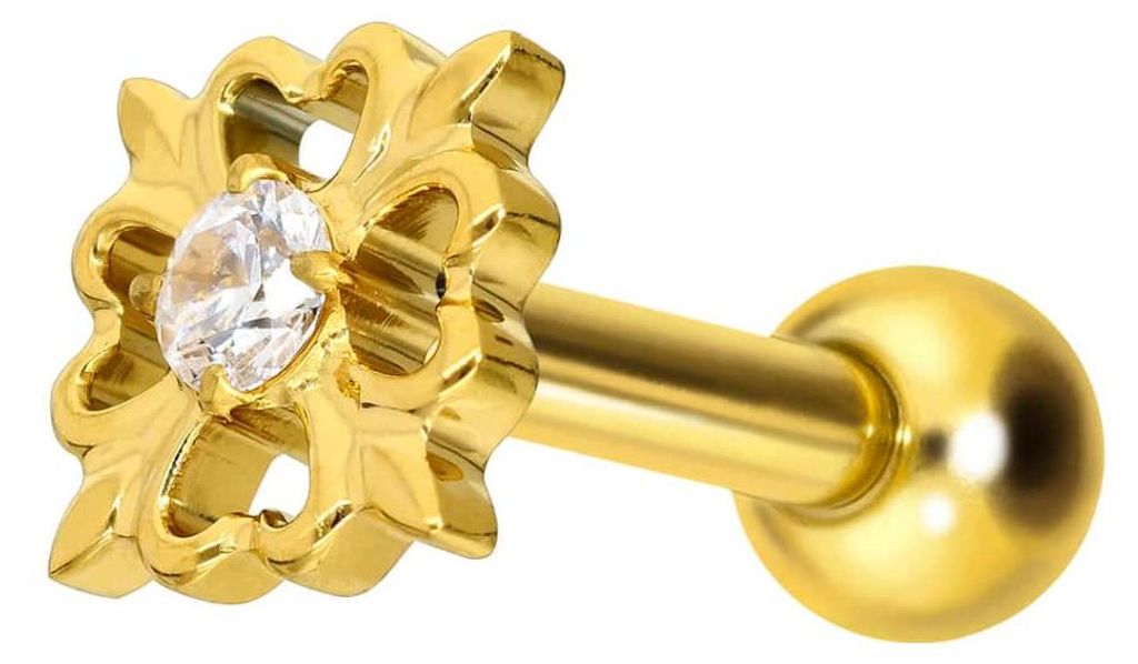 Ohrpiercing Titan Ohrpiercing mit Innengewinde KLEEBLATT Gold Stablänge: 8mm