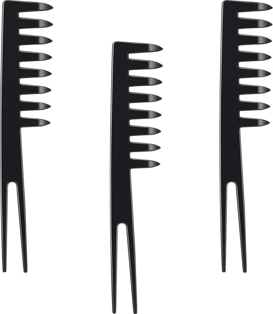 Peigne à Dents Larges Fantail Noir Pack de 3 pour Styling et Soin