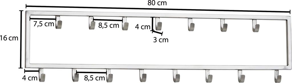 FineBuy Wandgarderobe Metall Silber 80 cm - Design Produktbild 