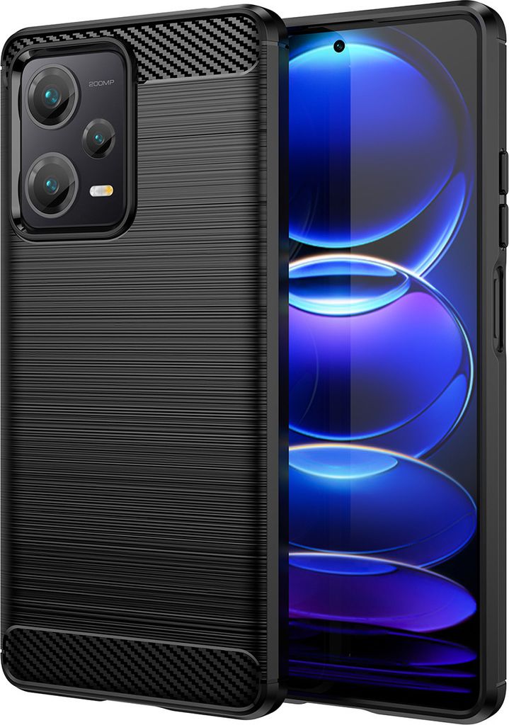 Redmi Note 12 Pro+ Hülle, Carbon-Faser TPU Silikon Stoßfest Schutzhülle für Xiaomi Redmi Note 12 Pro+ Schwarz
