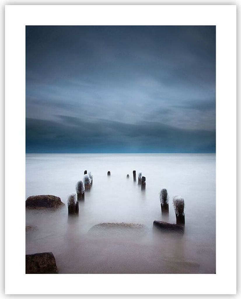 Poster - Poster ohne Rahmen - Wellenbrecher Nebel Nacht - 40x50 cm - Wand Bild - Wanddeko - Wandbilder - Kunstposter - Wandposter - Bilder - Kunstd...