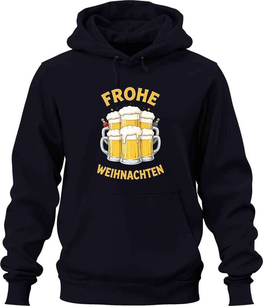 FROHE WEIHNACHTEN Weihnachtsbier Bierkrug Bierliebhaber Geschenk Uni Hoodie Kapuzenpullover, Navy, XL
