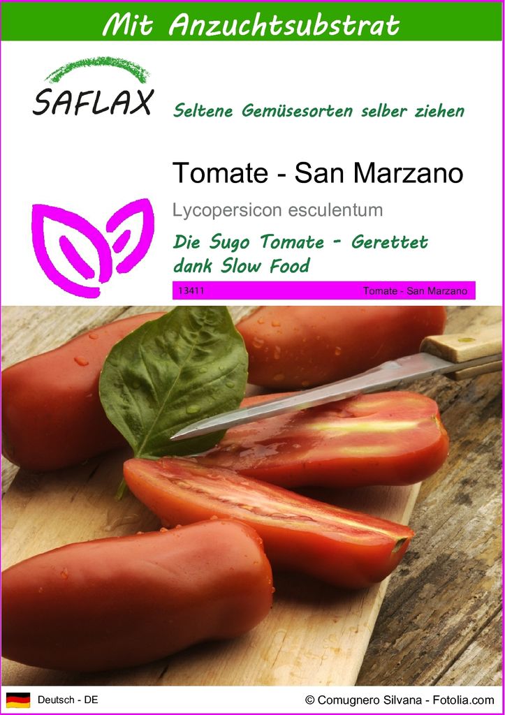 SAFLAX - Tomate - San Marzano - 10 Samen - Mit keimfreiem Anzuchtsubstrat - Lycopersicon esculentum
