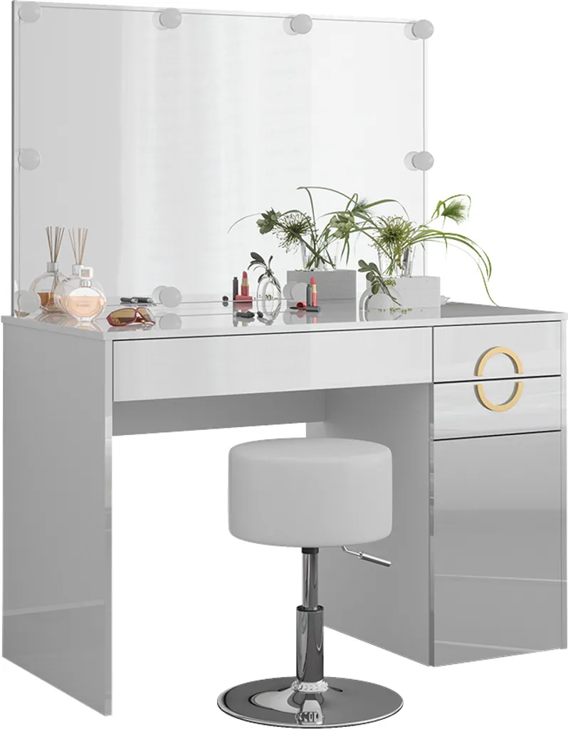Meuble coiffeuse 115 cm Vicco Adela avec miroir lumineux LED et assise