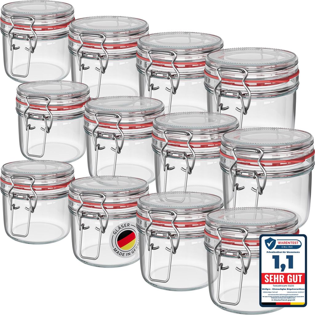 WELLGRO Einmachgläser mit Bügelverschluss rund 400ml - Produktbild 