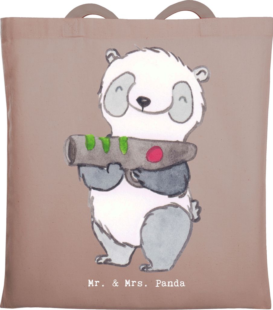 Mr. & Mrs. Panda Tote Bag Panda LaserTag - Braun Pastell - Geschenk, Lasergame Zentrum, Uni Tasche, Laptoptasche, Jutebeutel, Shopping, Schultasche