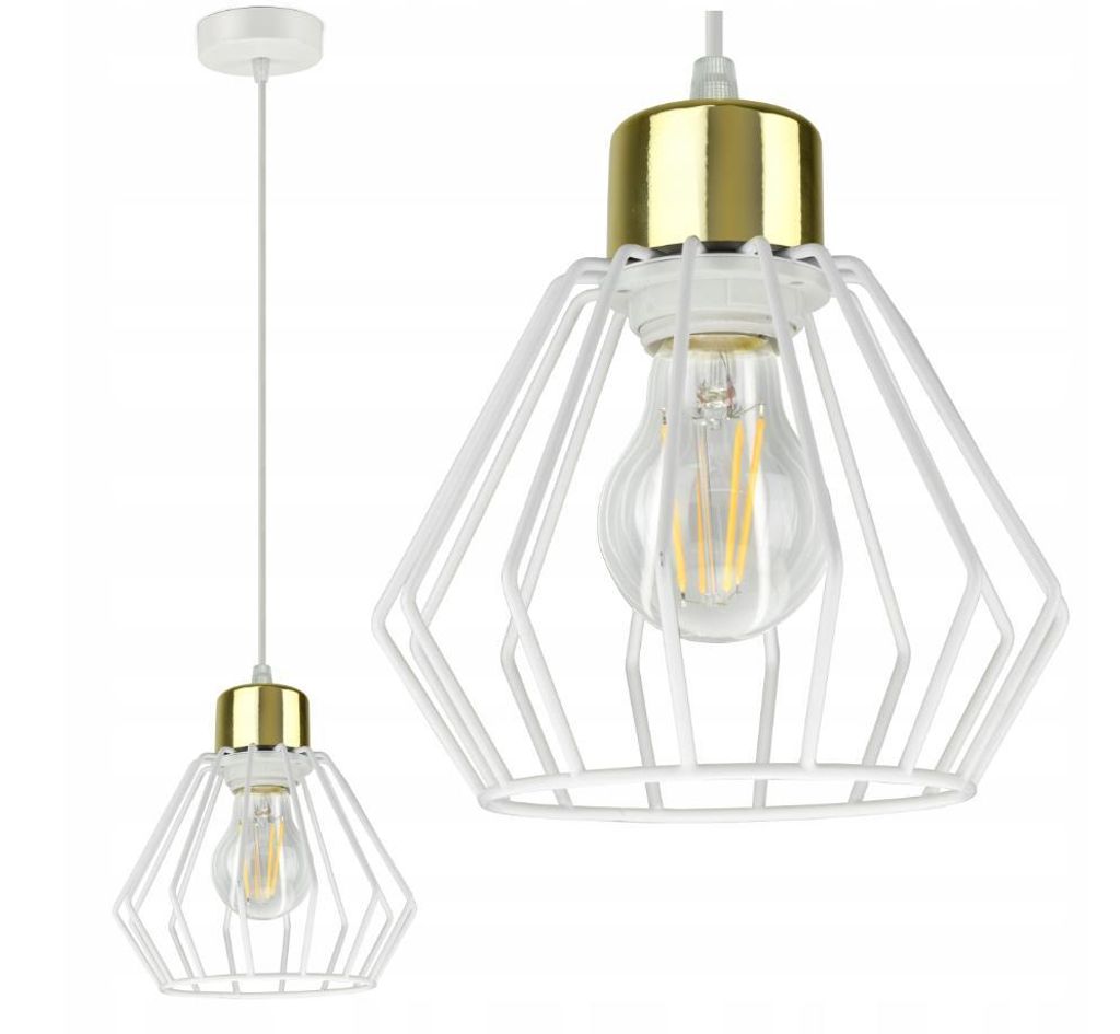 Luxolar Led Pendelleuchte aus Metal Draht Weiß-Gold im Edison-Stil E27 60W - Deckenleuchte GLAM Design - Hängelampe für Wohnzimmer, Küchen