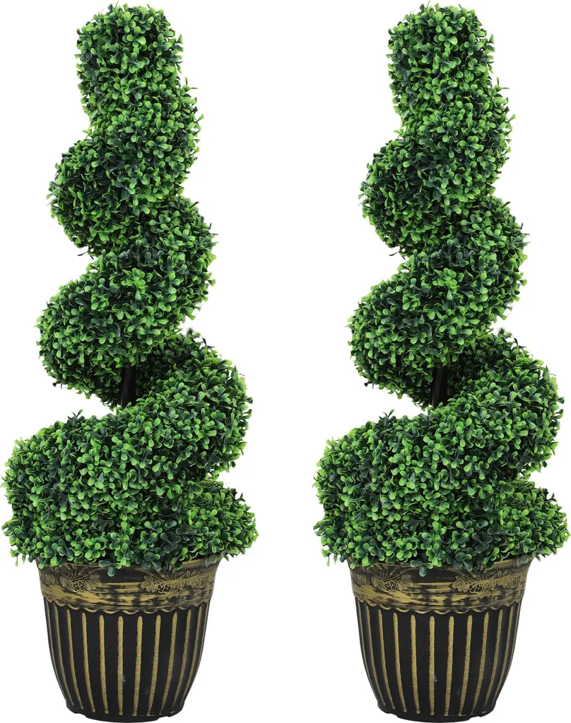 HOMCOM Lot de 2 Plantes Artificielles 90 cm en Pot Résistantes aux UV