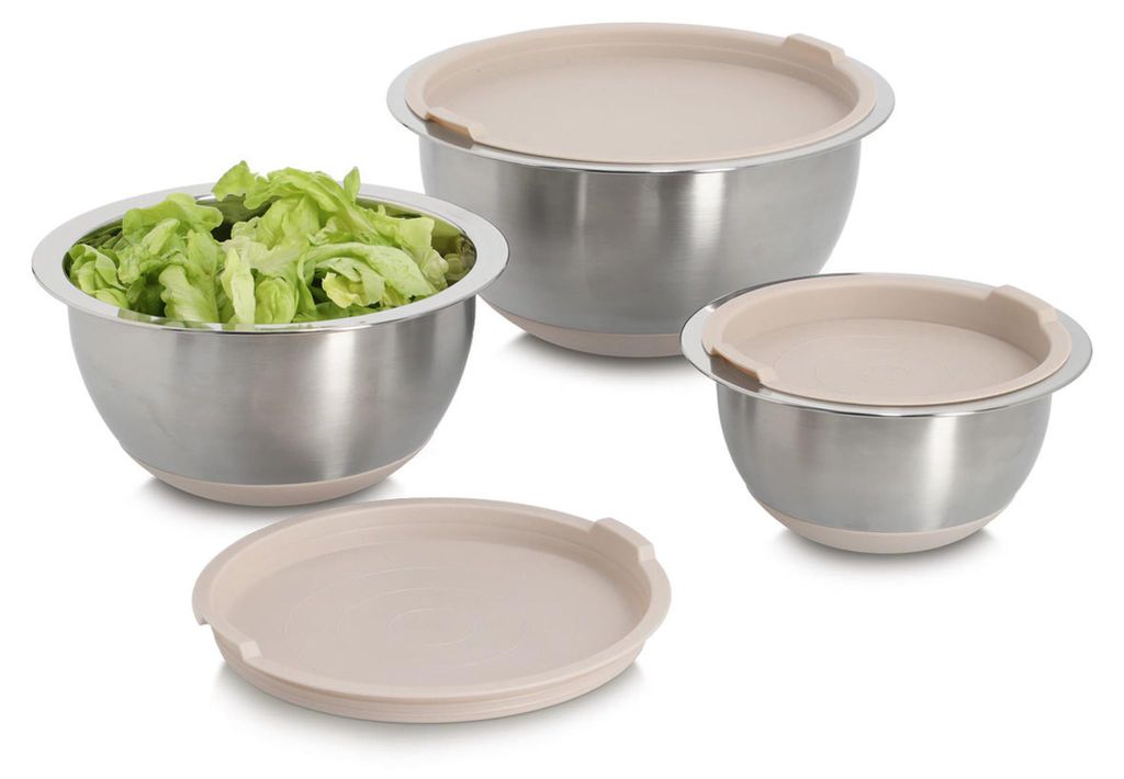 ZELLER 27369 Schüssel-Set 3-tlg. Edelstahl mit Deckeln aus Kunststoff