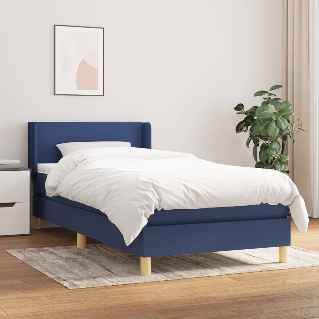 The Living Store Boxspringbett mit Matratze Blau 100x200 cm Stoff