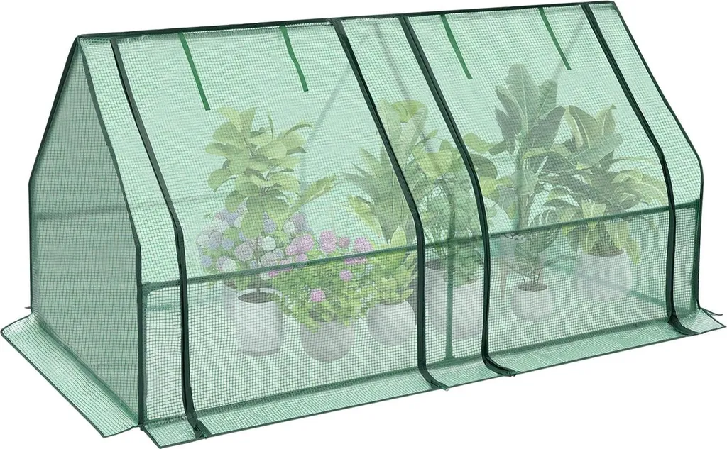 Serra in foglio - Telaio freddo - 180×90×90 cm - Rete PE rinforzata 140 g/m² - Telaio tubolare in acciaio 16×0,3 mm - Porta avvolgibile - Ancoraggio a terra x4 - Verde