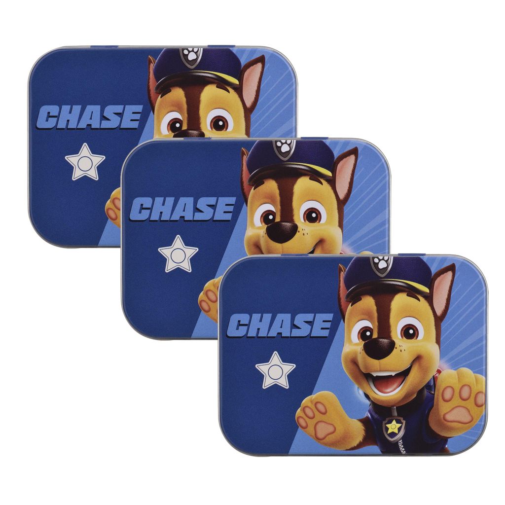 3x Home-Flair Paw Patrol Chase Kinder Pflaster-Box mit 24 bunten Motiv-Pflastern in Metalldose – Hautfreundlich & Wasserabweisend