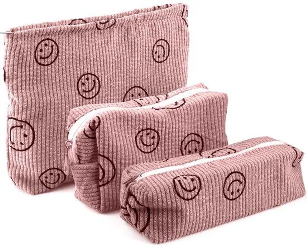 Pochettes de maquillage en velours rose pour femme, set de 3 pièces