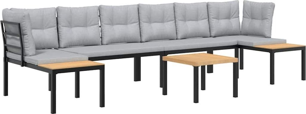vidaXL 5-tlg. Garten-Sofagarnitur mit Kissen Schwarz Stahl