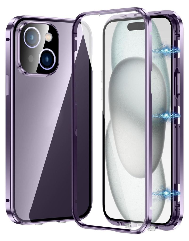 Für Apple iPhone 16 Pro Handy Tasche 360 Magnet Glas Bumper Metall Hülle Etuis Case Cover