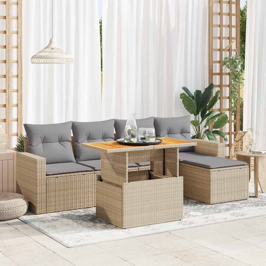 "2026 Promotion" 6-tlg. Garten-Sofagarnitur/Terrassenmöbel - mit Kissen - Beige Poly Rattan - Gartenmöbelset CC18233