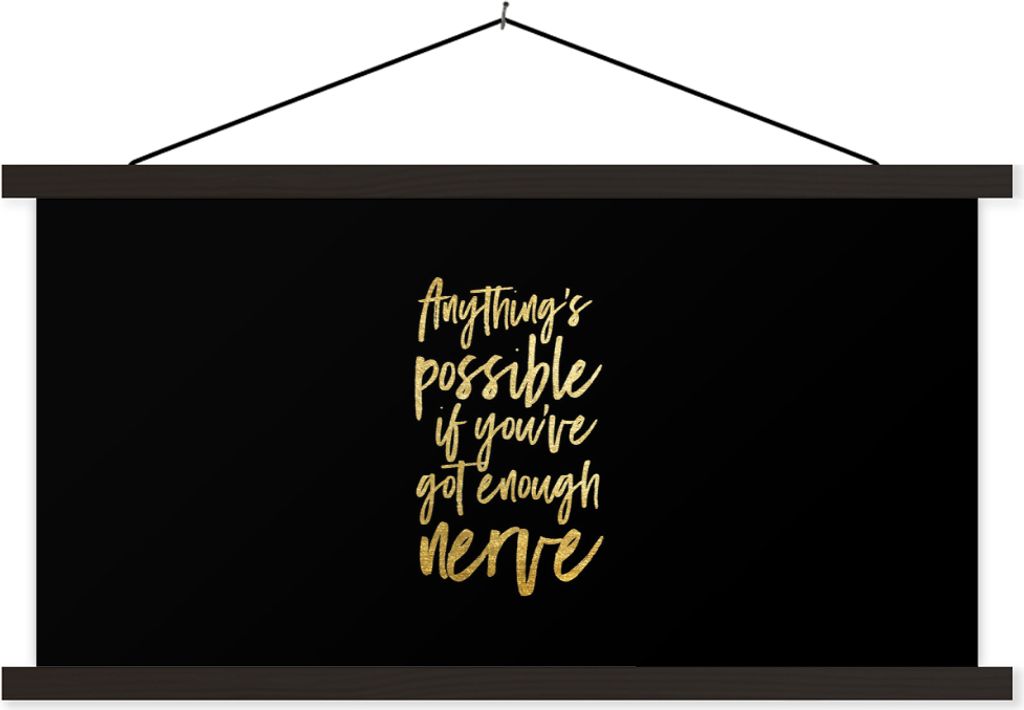 MuchoWow Textilposter Selbstvertrauen - Gold - Schwarz 90x45 cm mit schwarzem Rahmen - Klemmleisten