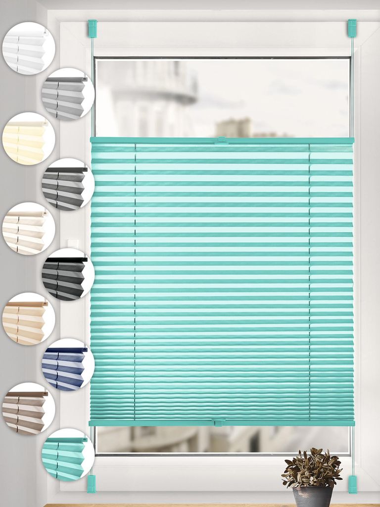 Sonello Plissee Klemmfix ohne Bohren 35cm x 200cm Türkis Faltrollo Plisseerollo Jalousie für Tür & Fenster Blickdicht Sichtschutz Sonnenschutz F...