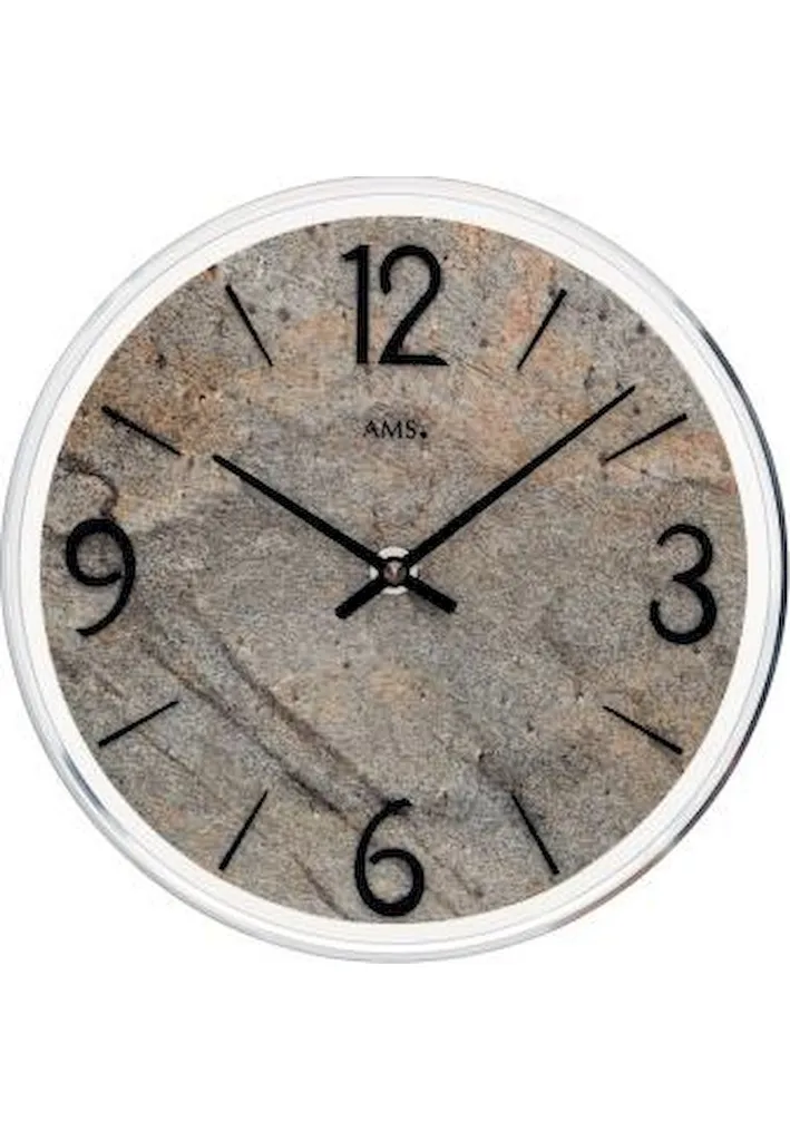 Horloge Murale Quartz AMS 9633 Design Aspect Pierre et Aluminium Brossé