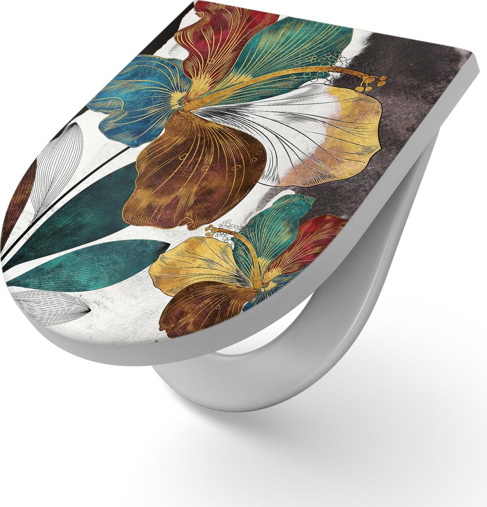 DEQORI WC-Sitz Duroplast 36,4x45,4 cm 'Ornament der Natur' Toilettensitz WC-Brille Design