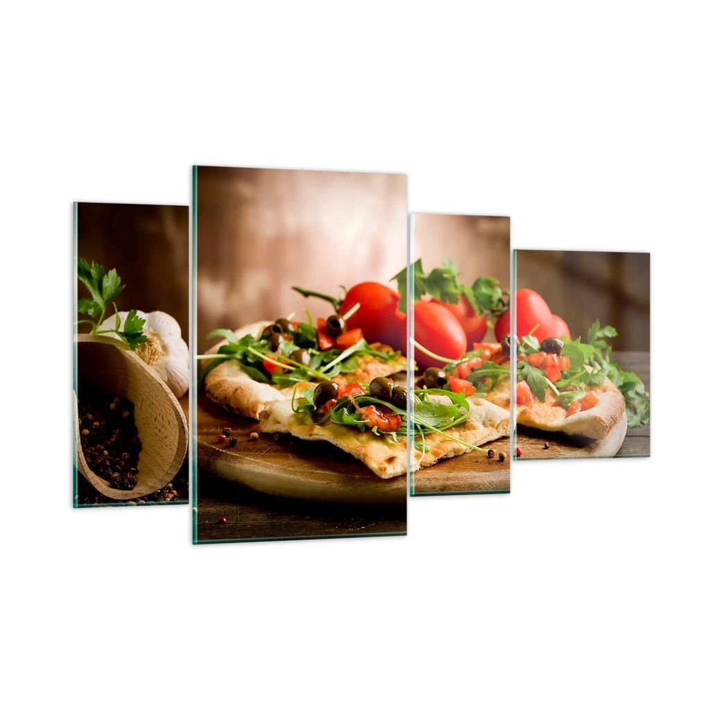 Bilder auf glas - Pizza Vegetarier Italien Essen - 120x70cm - Glasbilder - Wandbilder - Kunstdruck - zum Aufhängen bereit - Wanddekoration aus Gla...