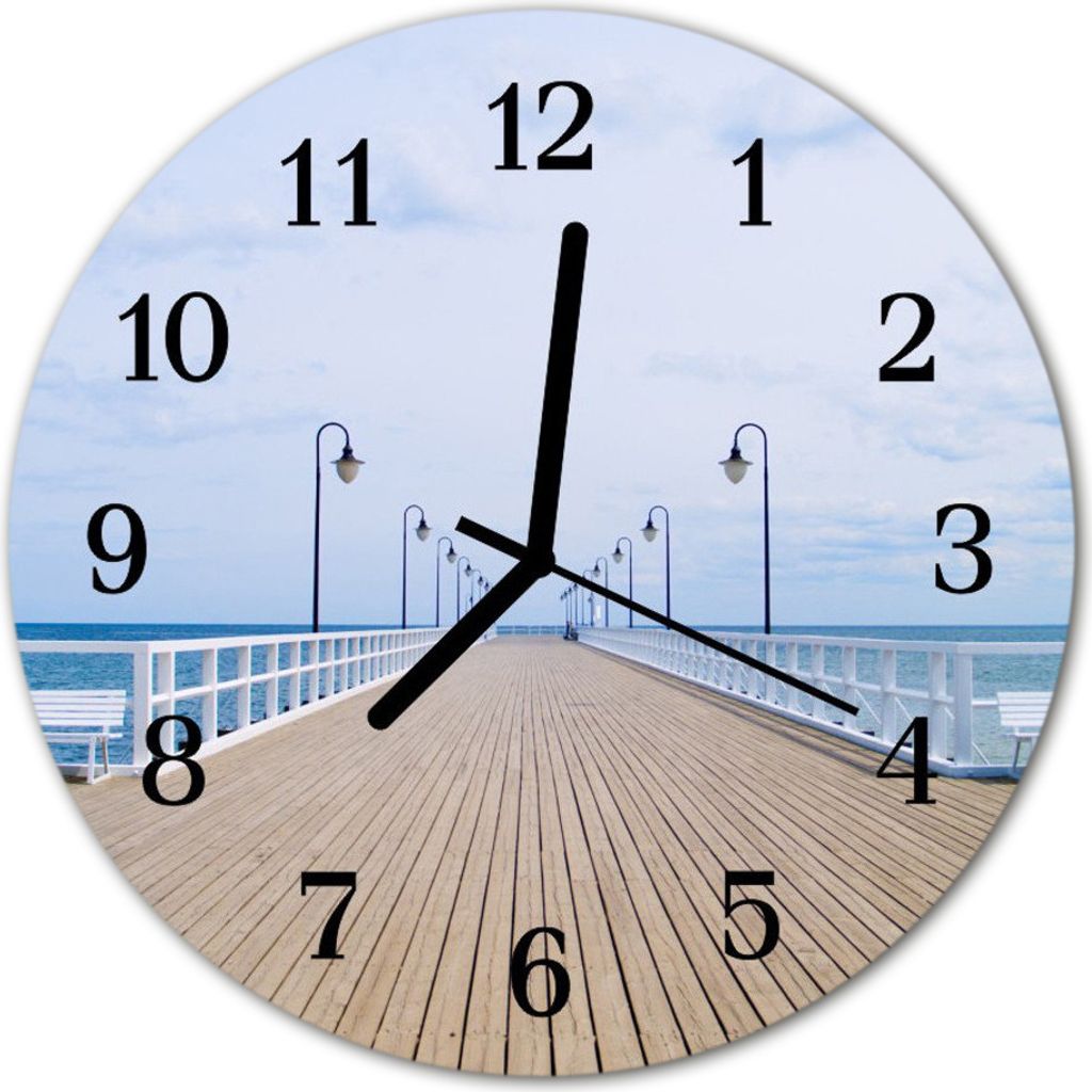Glasuhr Wanduhr Küchenuhr Echt-Glas 30fi cm Seebrücke mehrfarbig