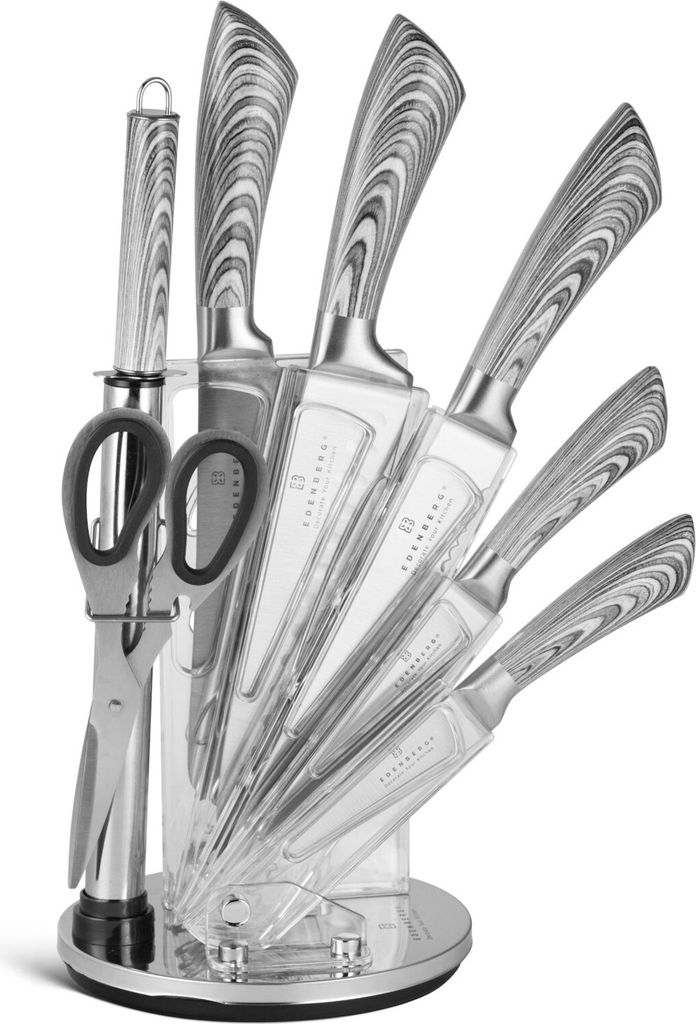 8tlg. Küchenmesser mit drehbarem Ständer 360° / Hackmesser Kochmesser Brotmesser Universalmesser Gemüsemesser Messerschärfer Küchenschere
