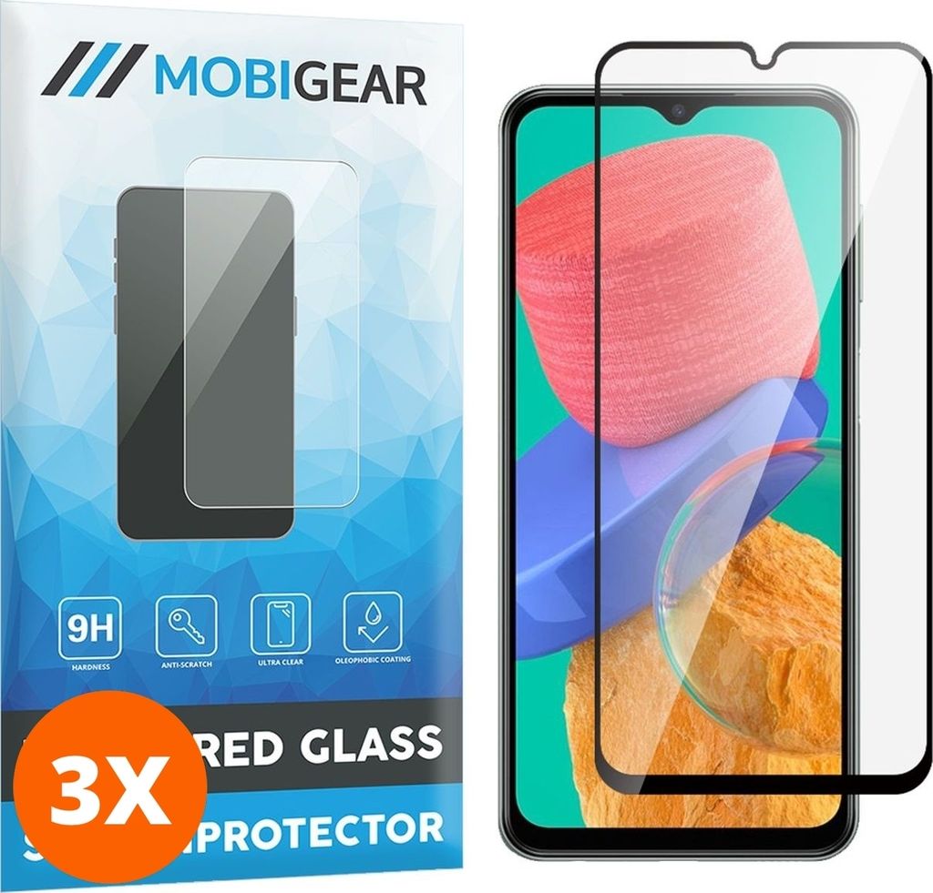 Mobigear Premium 9.98 Samsung Galaxy M33 Panzerglas Gehärtetes Glas Displayschutz - Hüllenfreundlich - Schwarz (3er Pack)