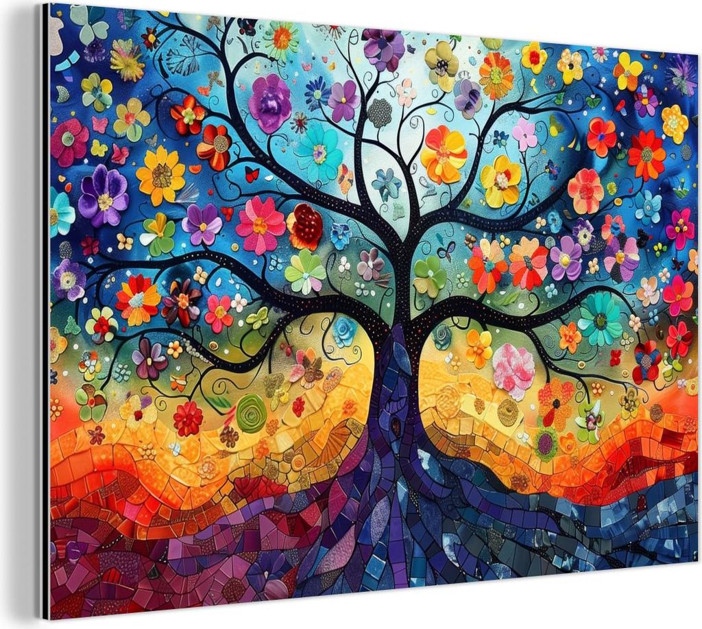MuchoWow Wanddekoration Metall Metallbild Wandkunst 150x100 cm Baum - Bunt - Blumen - Kunst - Abstrakt MuchoWow Aluminium Gemälde - Alu Dibond Bild