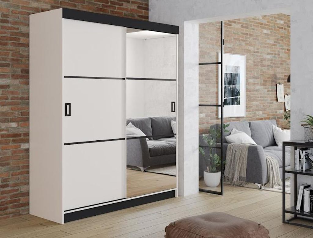 RETRO Kleiderschrank 138 cm, Weiß. Variante: Farbe Weiß, Größe 138x205x59