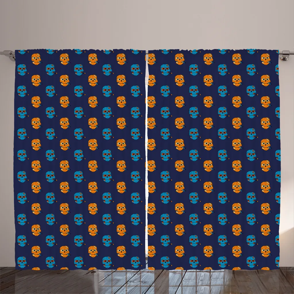 Rideau décoratif pour grand salon motif robots et crâne 280x225 cm