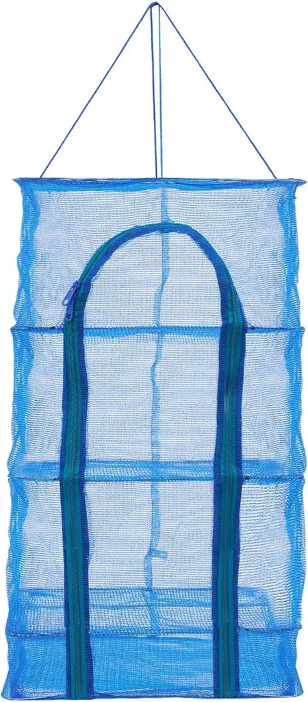 Séchoir à linge suspendu pliable 4 niveaux en acier bleu charge 8 kg