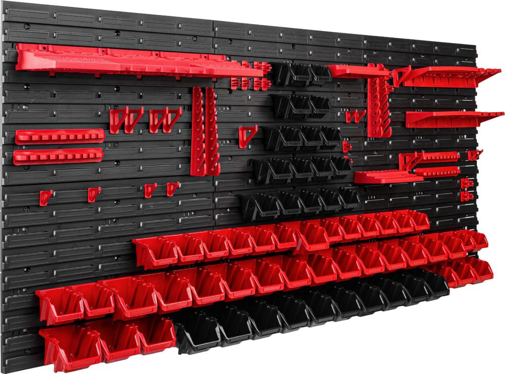 Lagersystem Werkstattregal | 172 x 78 cm | 62 stck. Box | Wandregal mit Werkzeughalterungen und Stapelboxen - Wandplatten Extra Starke Schüttenreg...