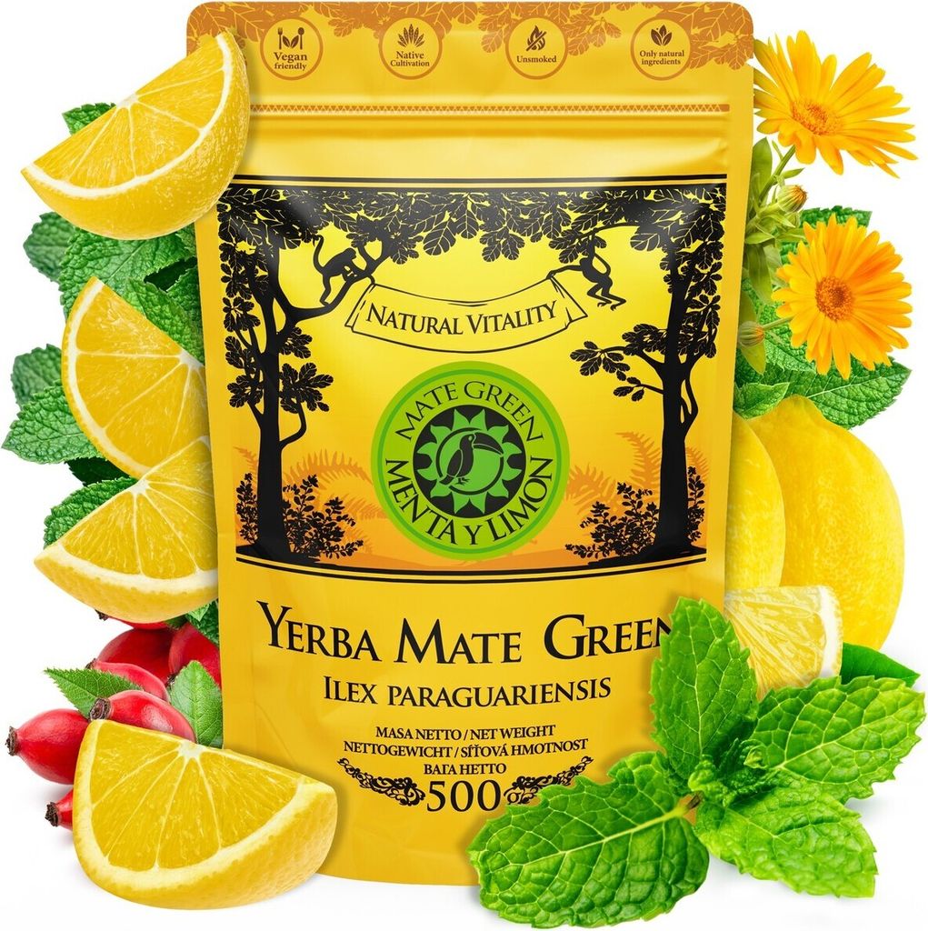 Yerba Mate Green 'Menta Limon' 500g | Brasilianischer Mate Tee mit Minze, Zitronengras, Süßholzwurzel, Zitronenschalen und Hagebutten
